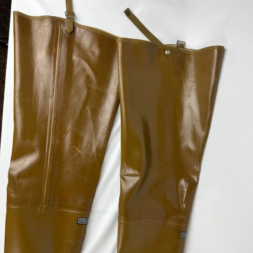 Vintage Converse Rubber Hip Waders Brown High Thigh Fishing Hunting Boots Mens 9